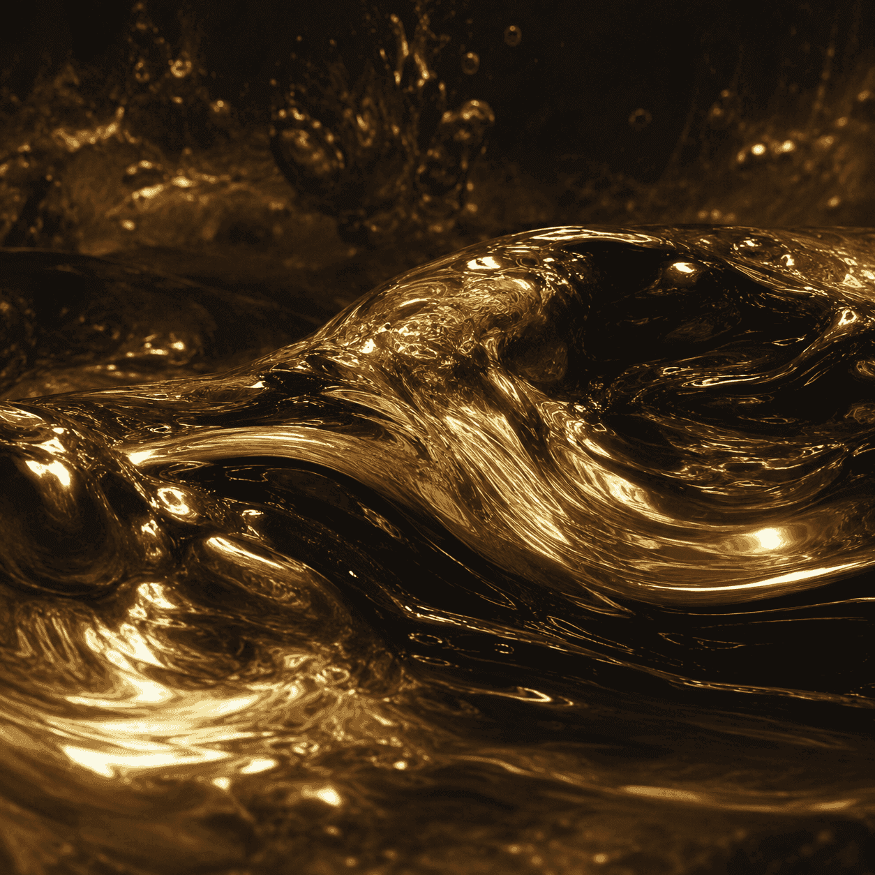 Molten gold flowing in slow waves, light pooling in its folds.